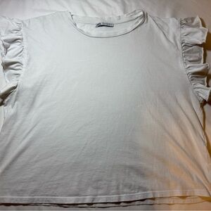 Zara White Short Sleeve Ruffle Top